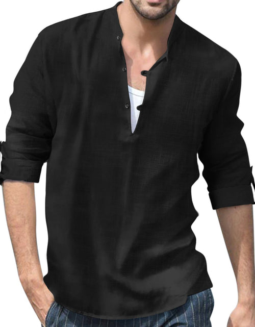 Load image into Gallery viewer, Men's Full Size Half Button Long Sleeve Shirt Plus Size
