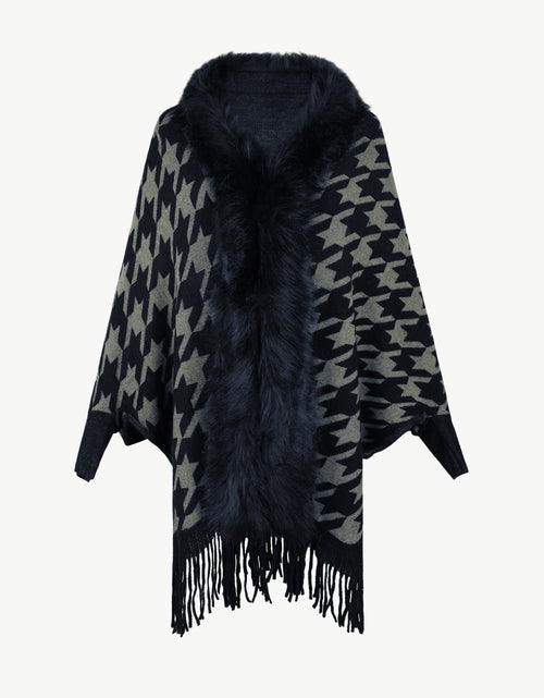 Load image into Gallery viewer, Houndstooth Fringe Hem Poncho
