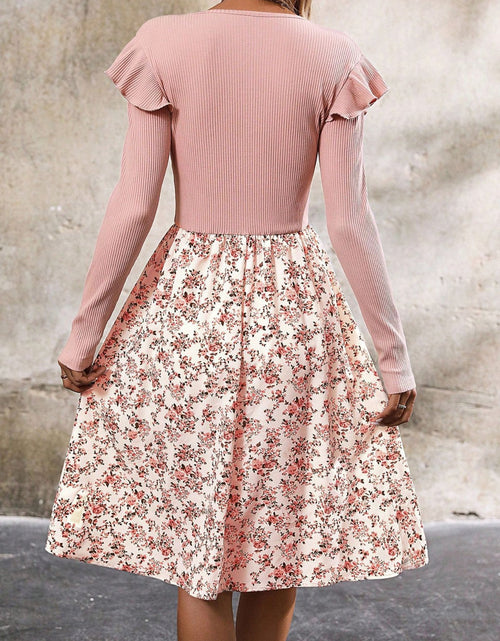 Load image into Gallery viewer, Ruffled Floral Long Sleeve Knee Length Dress
