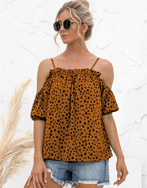 Load image into Gallery viewer, Printed Cold-Shoulder Frill Trim Blouse
