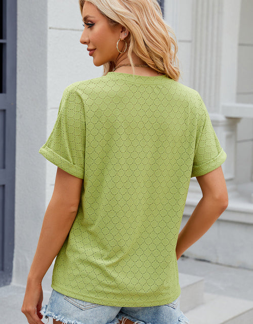 Load image into Gallery viewer, Eyelet Notched Short Sleeve T-Shirt
