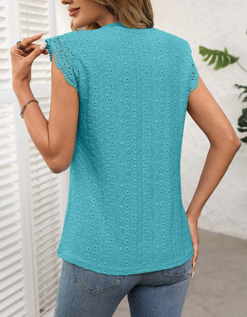 Load image into Gallery viewer, Lace Detail Round Neck Cap Sleeve Top
