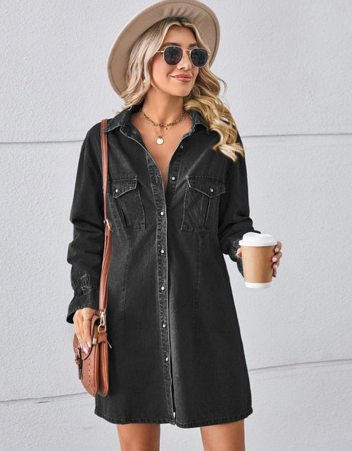 Load image into Gallery viewer, Pocketed Dropped Shoulder Mini Denim Dress
