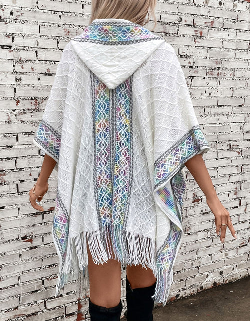 Load image into Gallery viewer, Fringe Half Sleeve Hooded Poncho
