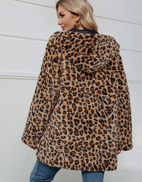 Load image into Gallery viewer, Fuzzy Leopard Hooded Long Sleeve Jacket
