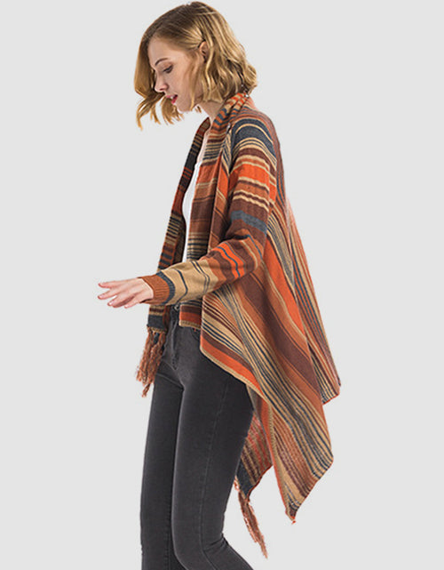 Load image into Gallery viewer, Angel Wings Tassel Striped Open Front Long Sleeve Cardigan
