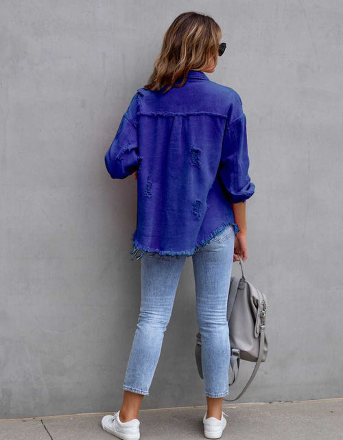 Load image into Gallery viewer, Distressed Drop Shoulder Denim Jacket

