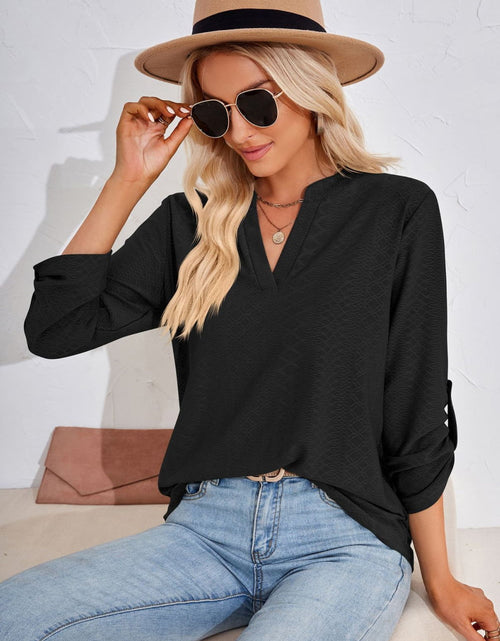 Load image into Gallery viewer, V-Neck Roll-Tap Sleeve Blouse
