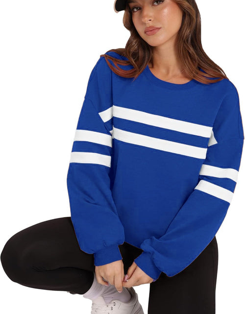Load image into Gallery viewer, Lovelet Striped Round Neck Dropped Shoulder Sweatshirt
