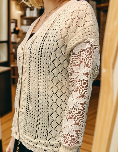 Load image into Gallery viewer, Eyelet Button Up Lantern Sleeve Cardigan
