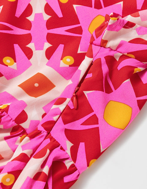 Load image into Gallery viewer, Printed Notched Cap Sleeve Dress
