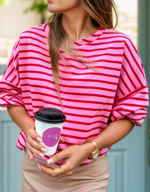 Load image into Gallery viewer, Striped Round Neck Long Sleeve Sweatshirt
