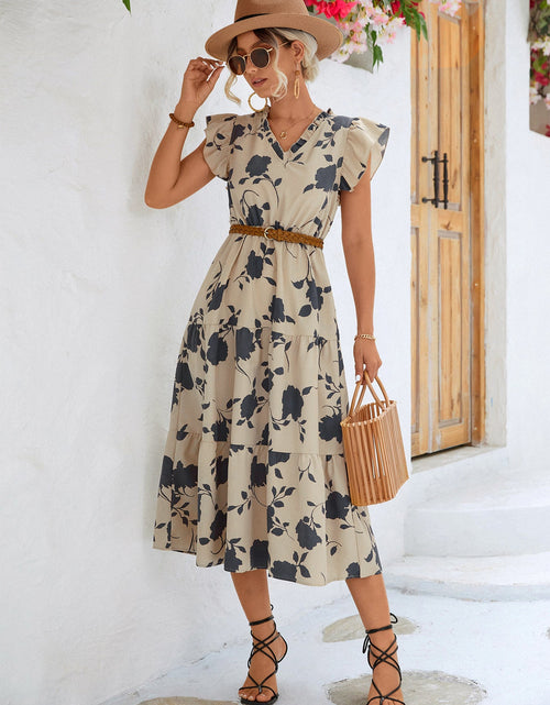 Load image into Gallery viewer, Floral Frill Trim V-Neck Tiered Midi Dress
