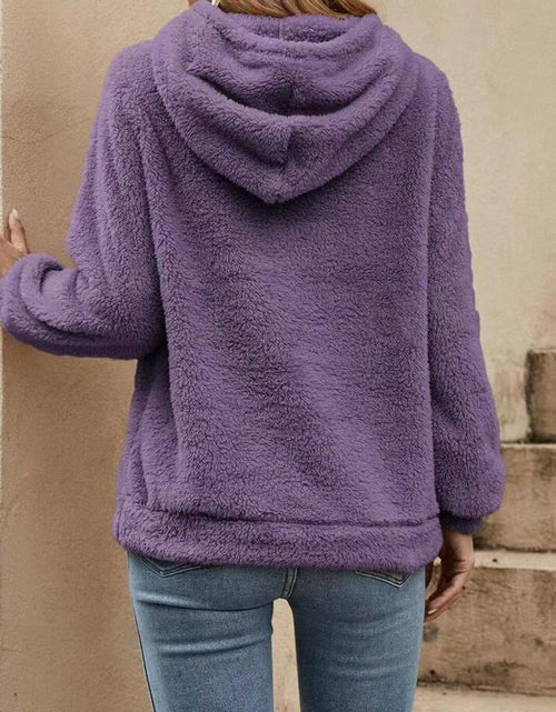 Load image into Gallery viewer, Drawstring Long Sleeve Fuzzy Hoodie
