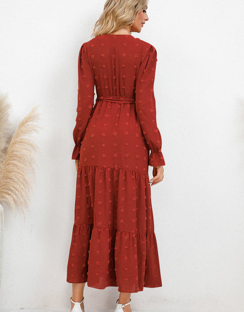 Load image into Gallery viewer, Swiss Dot Tied Surplice Flounce Sleeve Dress
