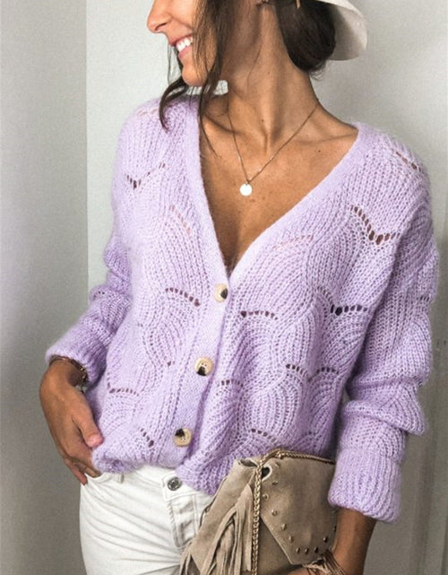 Load image into Gallery viewer, Openwork Button Up Long Sleeve Cardigan
