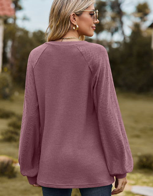 Load image into Gallery viewer, Notched Neck Raglan Sleeve Blouse
