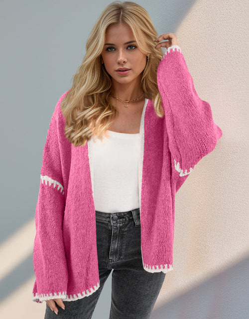 Load image into Gallery viewer, Double Take Contrast Open Front Dropped Shoulder Cardigan
