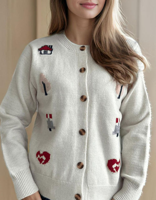 Load image into Gallery viewer, Button Up Round Neck Long Sleeve Cardigan
