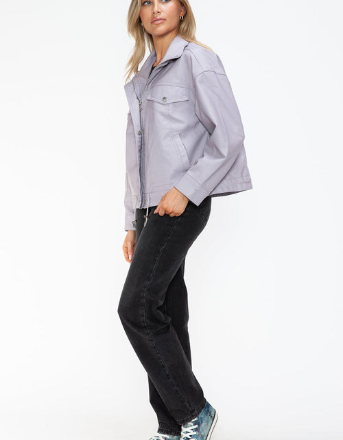 Load image into Gallery viewer, How Dare U Drawstring Hem PU Leather Zip Up Jacket
