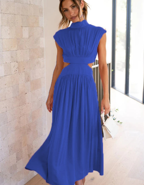 Load image into Gallery viewer, Cutout Mock Neck Sleeveless Ruched Dress
