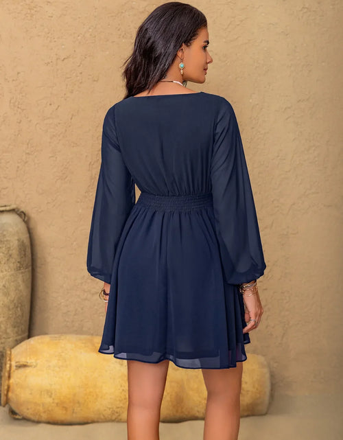 Load image into Gallery viewer, Lace Detail V-Neck Balloon Sleeve Mini Dress
