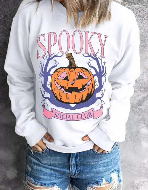 Load image into Gallery viewer, Jack-O'-Lantern Round Neck Long Sleeve Sweatshirt
