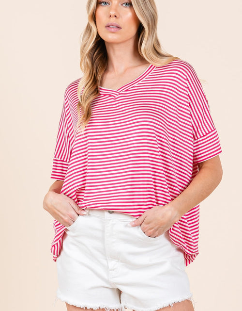 Load image into Gallery viewer, BOMBOM Striped V-Neck T-Shirt
