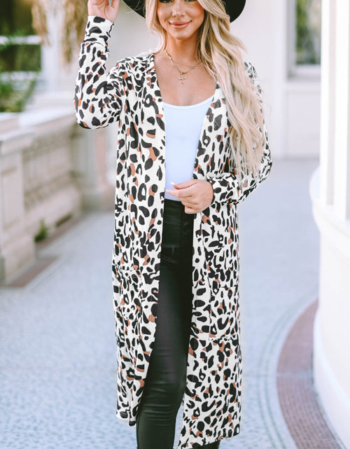 Load image into Gallery viewer, Leopard Open Front Long Sleeve Cover Up
