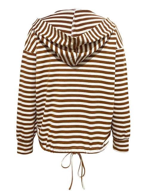 Load image into Gallery viewer, Drawstring Striped Long Sleeve Hoodie
