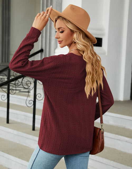 Load image into Gallery viewer, Decorative Button V-Neck Long Sleeve T-Shirt
