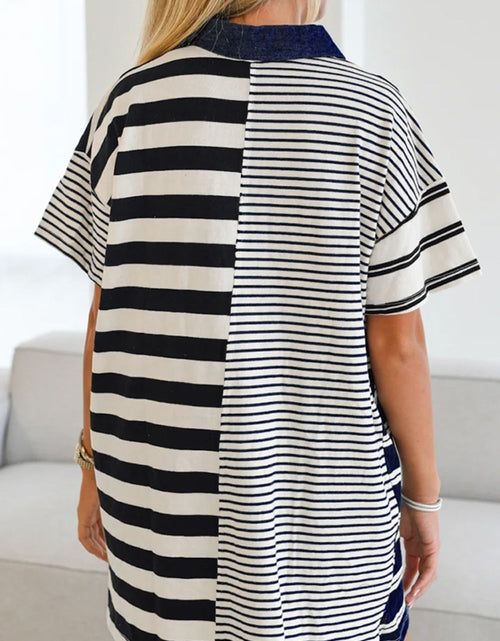 Load image into Gallery viewer, Button Detail Striped Short Sleeve Mini Dress
