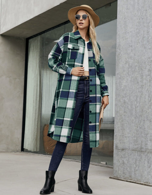 Load image into Gallery viewer, Plaid Pocketed Button Up Trench Coat
