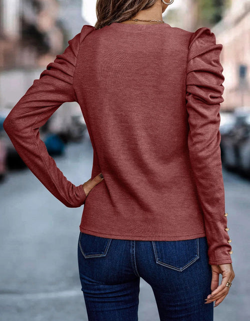 Load image into Gallery viewer, Decorative Button Puff Sleeve T-Shirt
