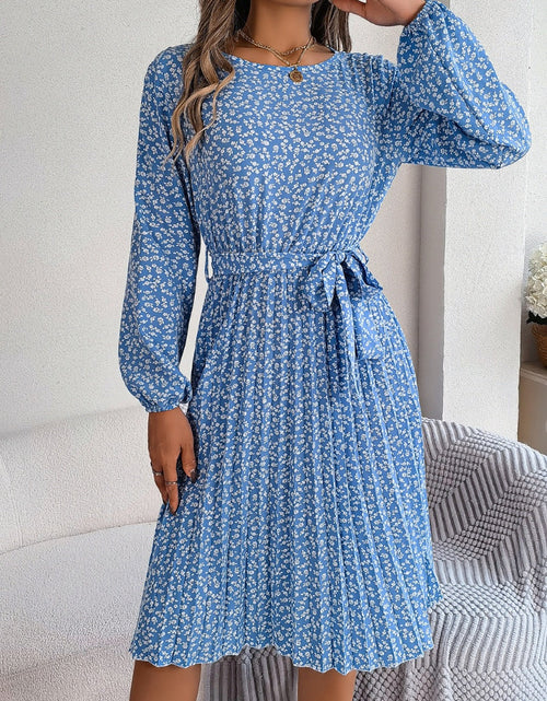 Load image into Gallery viewer, Ditsy Floral Tie Waist Pleated Dress
