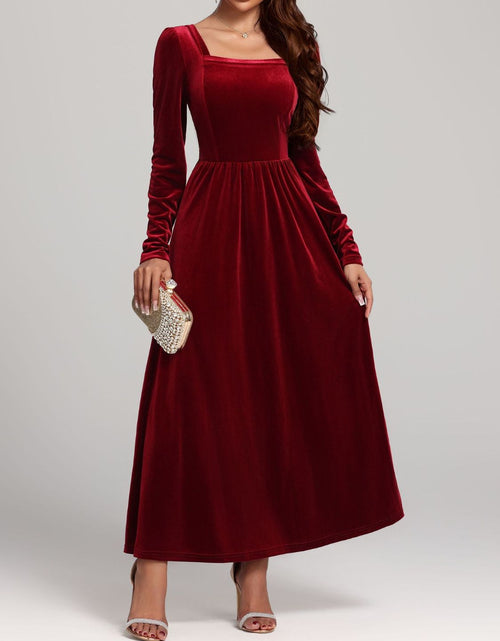 Load image into Gallery viewer, Velvet Square Neck Long Sleeve Dress

