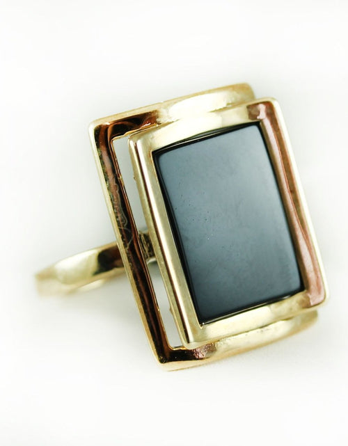 Load image into Gallery viewer, Vintage Genuine Onyx Rectangle 18k Yellow Gold Electroplated Made in USA #R327 by PVD Vintage Jewelry
