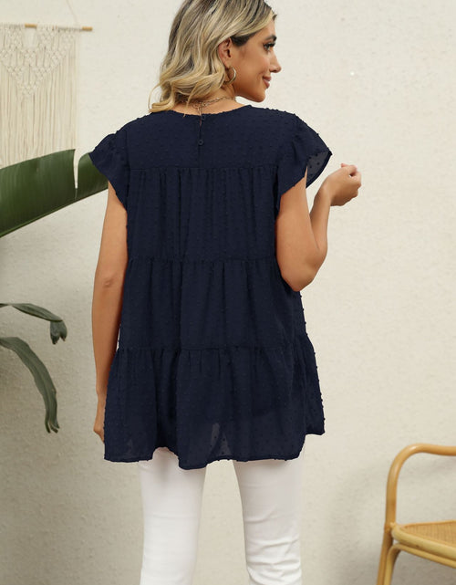 Load image into Gallery viewer, Swiss Dot Round Neck Tiered Blouse
