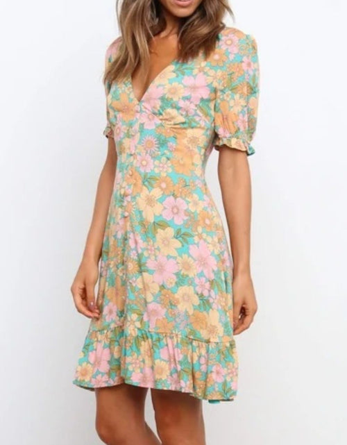 Load image into Gallery viewer, Ruffled Hem Printed Short Sleeve Mini Dress
