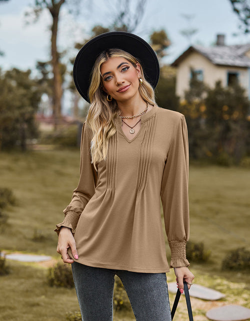 Load image into Gallery viewer, Notched Neck Flounce Sleeve Blouse
