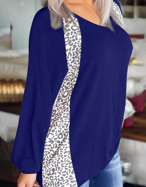 Load image into Gallery viewer, Full Size Leopard V-Neck Long Sleeve T-Shirt
