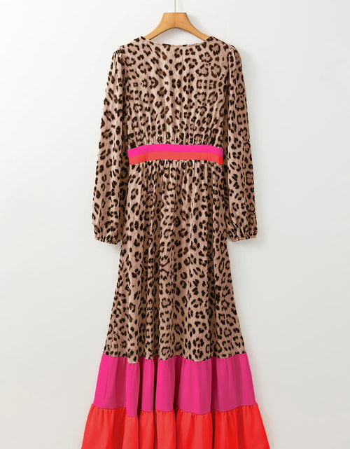 Load image into Gallery viewer, Leopard V-Neck Long Sleeve Maxi Dress
