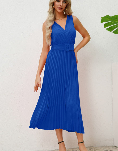 Load image into Gallery viewer, Surplice Sleeveless Midi Pleated Dress
