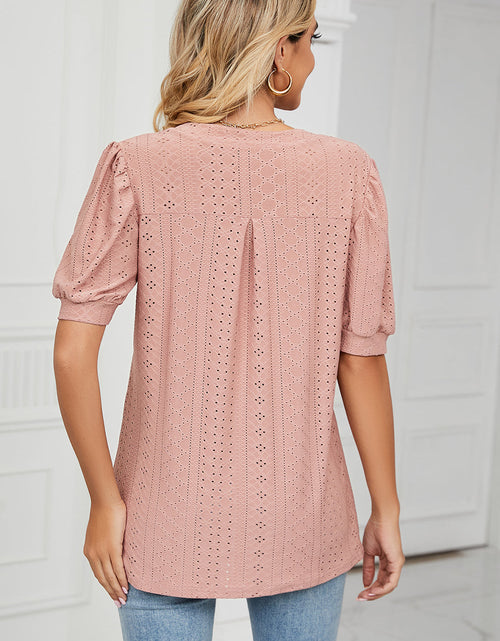 Load image into Gallery viewer, Eyelet Notched Short Sleeve T-Shirt
