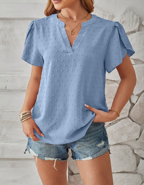 Load image into Gallery viewer, Swiss Dot Notched Petal Sleeve T-Shirt
