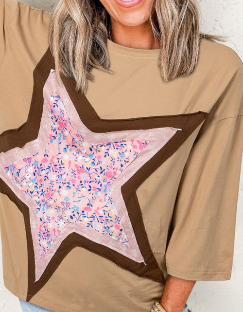Load image into Gallery viewer, Star Applique Patch Round Neck T-Shirt
