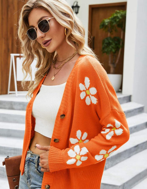 Load image into Gallery viewer, Floral Ribbed Trim Drop Shoulder Cardigan
