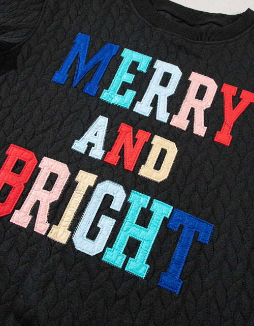 Load image into Gallery viewer, Full Size MERRY AND BRIGHT Cable Knit Pullover Sweatshirt
