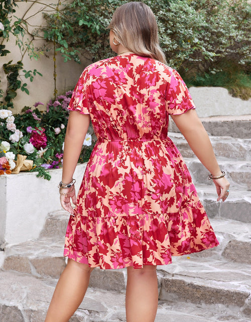 Load image into Gallery viewer, Plus Size Printed V-Neck Flutter Sleeve Dress
