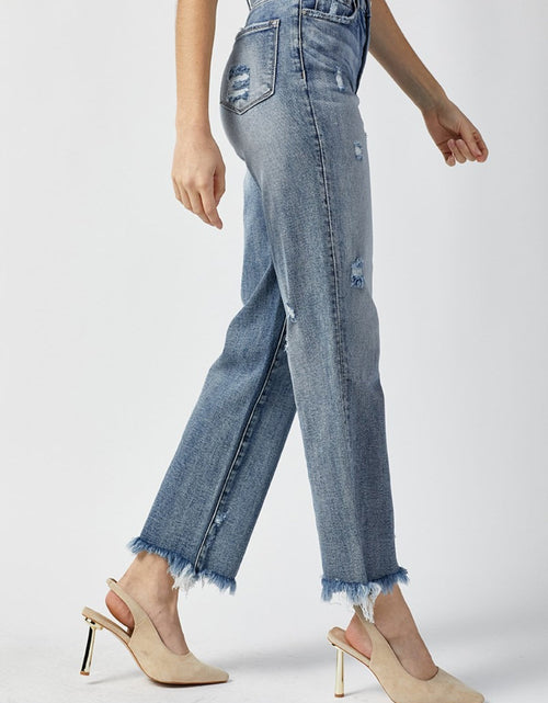 Load image into Gallery viewer, RISEN High Waist Raw Hem Straight Jeans
